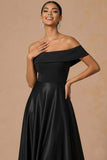Black Off the Shoulder A Line Backless Long Formal Dress