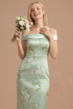 Dusty Sage Floral Satin Mermaid Maxi Bridesmaid Dress