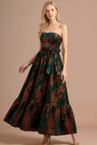 Peacock Green Floral Corset Maxi Wedding Guest Dress