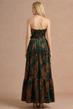 Peacock Green Floral Corset Maxi Wedding Guest Dress