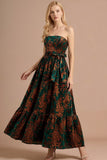 Peacock Green Floral Corset Maxi Wedding Guest Dress