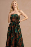 Peacock Green Floral Corset Maxi Wedding Guest Dress