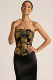 Golden Jacquard Mermaid Floral Long Formal Dress