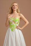 Light Green A Line Jacquard Backless Long Wedding Guest Dress