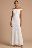 White Mermaid Lace Off the Shoulder Maxi Wedding Reception Dress