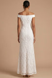White Mermaid Lace Off the Shoulder Maxi Wedding Reception Dress