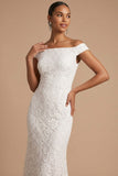 White Mermaid Lace Off the Shoulder Maxi Wedding Reception Dress