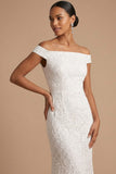 White Mermaid Lace Off the Shoulder Maxi Wedding Reception Dress