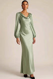 Dusty Sage Satin Cowl Neck Long Mermaid Wedding Guest Dress
