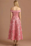 Floral Pink Off the Shoulder A Line Long Wedding Guest Dress