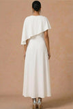 Blue Chiffon A Line Maxi Wedding Guest Dress with Cape