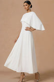 Blue Chiffon A Line Maxi Wedding Guest Dress with Cape