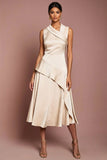 Satin Champagne A Line Ruffled Maxi Wedding Guest Dress