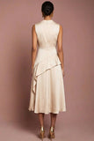 Satin Champagne A Line Ruffled Maxi Wedding Guest Dress