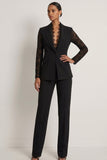 2 Piece White One Button Peak Lapel Formal Suits with Lace