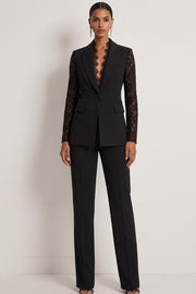 Peak Lapel 2 Piece Black One Button Business Suits with Lace