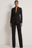 Peak Lapel 2 Piece Black One Button Business Suits with Lace