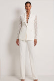 2 Piece White One Button Peak Lapel Formal Suits with Lace