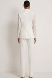2 Piece White One Button Peak Lapel Formal Suits with Lace