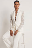 2 Piece White One Button Peak Lapel Formal Suits with Lace