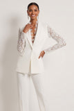 2 Piece White One Button Peak Lapel Formal Suits with Lace