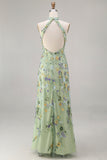 Mauve Floral Halter Neck Mermaid Long Formal Dress with Slit