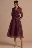 A Line White Long Sleeves V Neck Wedding Reception Dress with Bow