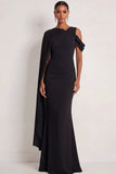 Dusty Sage Mermaid One Shoulder Long Wedding Guest Dress with Cape