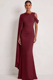Dusty Sage Mermaid One Shoulder Long Wedding Guest Dress with Cape