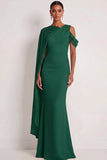 Dusty Sage Mermaid One Shoulder Long Wedding Guest Dress with Cape