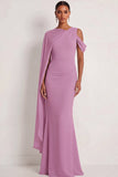 Dusty Sage Mermaid One Shoulder Long Wedding Guest Dress with Cape