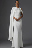 Dusty Sage Mermaid One Shoulder Long Wedding Guest Dress with Cape