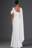 Dusty Sage Mermaid One Shoulder Long Wedding Guest Dress with Cape