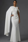 Dusty Sage Mermaid One Shoulder Long Wedding Guest Dress with Cape