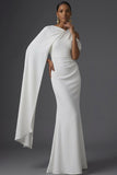 Dusty Sage Mermaid One Shoulder Long Wedding Guest Dress with Cape