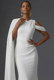 Dusty Sage Mermaid One Shoulder Long Wedding Guest Dress with Cape