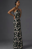 Black Floral Spaghetti Straps Mermaid Long Wedding Guest Dress