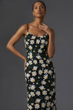 Black Floral Spaghetti Straps Mermaid Long Wedding Guest Dress