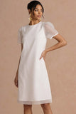 Emerald Green Round Neck A Line Midi Wedding Guest Dress with Short Sleeves