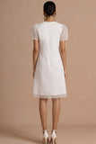 Emerald Green Round Neck A Line Midi Wedding Guest Dress with Short Sleeves