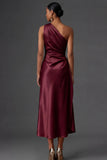 Champagne Mermaid Ruched Satin One Shoulder Long Wedding Guest Dress