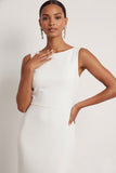 White Mermaid Round Neck Maxi Wedding Reception Dress with Lace