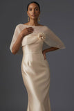 Champagne Mermaid Satin Sleeveless Maxi Formal Dress with Cape