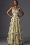 Mauve Floral Thick Straps A Line Embroidered Maxi Wedding Guest Dress