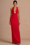 Red Mermaid Halter Neck Sleeveless Backless Maxi Wedding Guest Dress