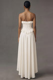 White A Line Ruffled Corset Sweetheart High Low Wedding Reception Dress with Bow