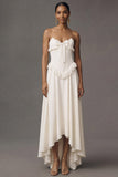 White A Line Ruffled Corset Sweetheart High Low Wedding Reception Dress with Bow