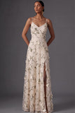 Lilac Mermaid Spaghetti Straps Floral Long Wedding Guest Dress with Slit