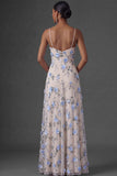 Lilac Mermaid Spaghetti Straps Floral Long Wedding Guest Dress with Slit
