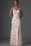 Lilac Mermaid Spaghetti Straps Floral Long Wedding Guest Dress with Slit